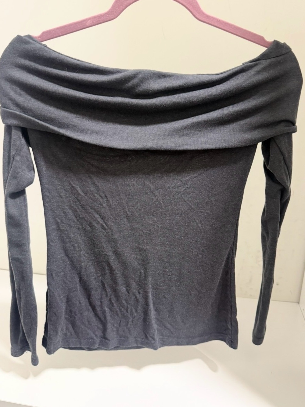 Miss Selfridge Vintage Off-Shoulder Long Sleeve Women's Top in Charcoal